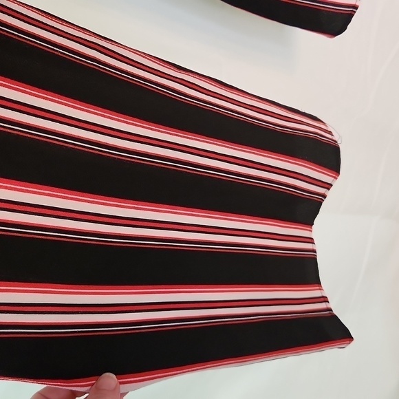 AMBIANCE STRIPED JUMPSUIT Sz: SMALL red black striped bubble crepe wide leg - Picture 8 of 12